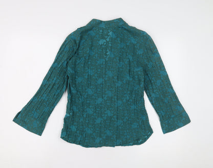 M&Co Women's Green Floral Blouse Collared Size 12