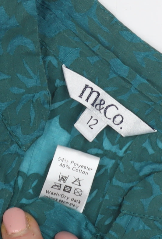 M&Co Women's Green Floral Blouse Collared Size 12