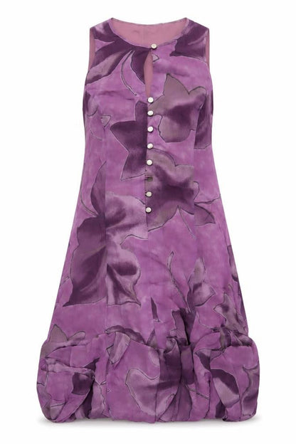 JV Collection Women's Purple Floral Bubble Hem Dress