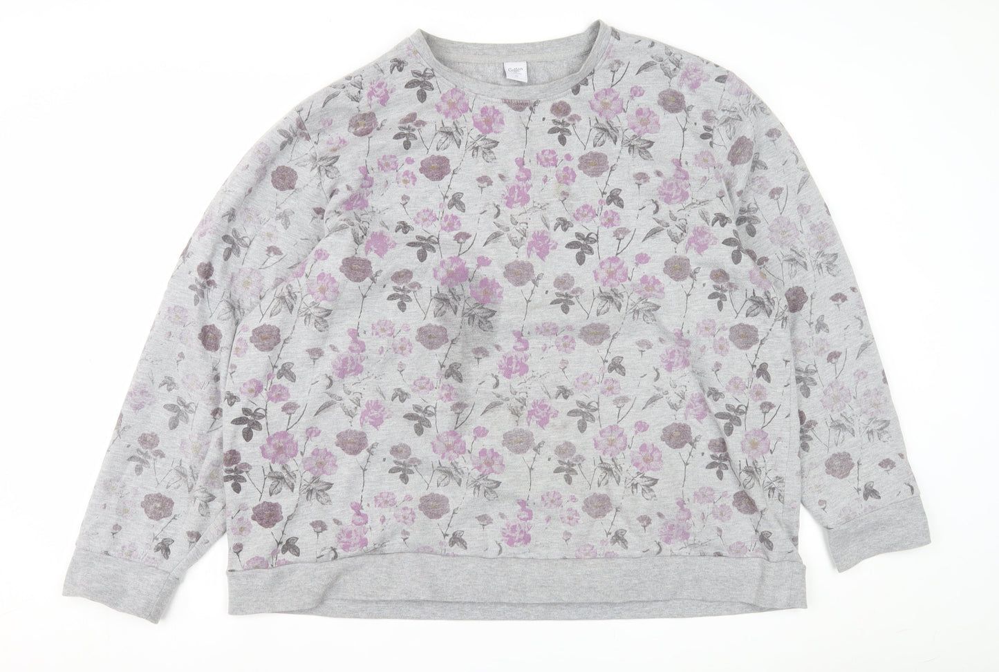 Cotton Traders Women's Grey Floral Pullover Sweatshirt Size 26