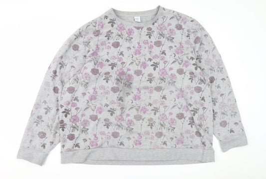 Cotton Traders Women's Grey Floral Pullover Sweatshirt Size 26