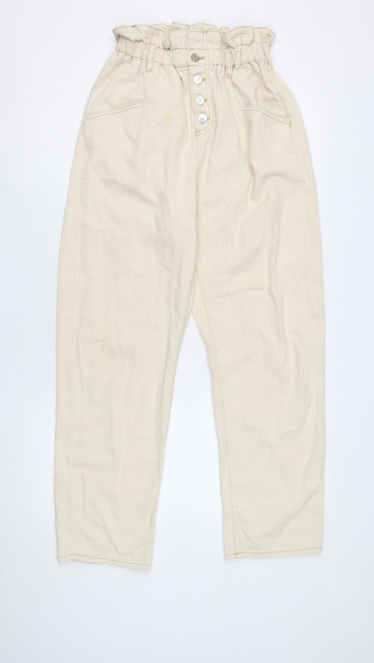 Womens UK Size L MNG  Paperbag Beige Jeans