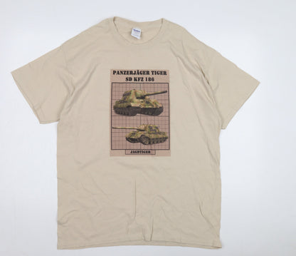 Mens UK Size L Gildan Beige  T-Shirt
