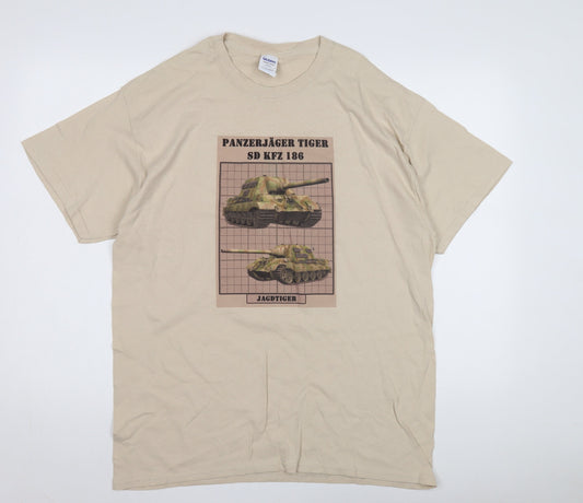 Mens UK Size L Gildan Beige  T-Shirt