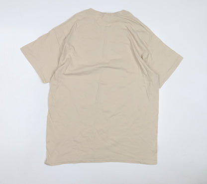 Mens UK Size L Gildan Beige  T-Shirt