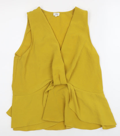 Womens UK Size 14 River Island Yellow Wrap Blouse