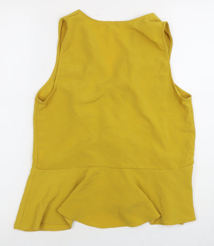 Womens UK Size 14 River Island Yellow Wrap Blouse