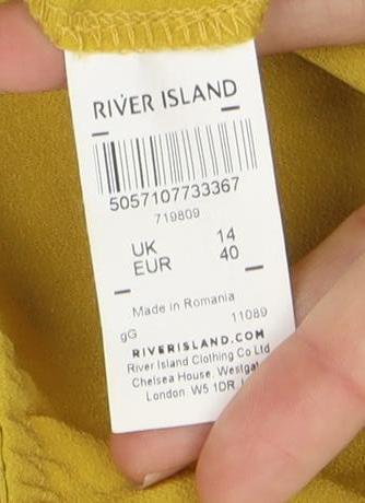 Womens UK Size 14 River Island Yellow Wrap Blouse