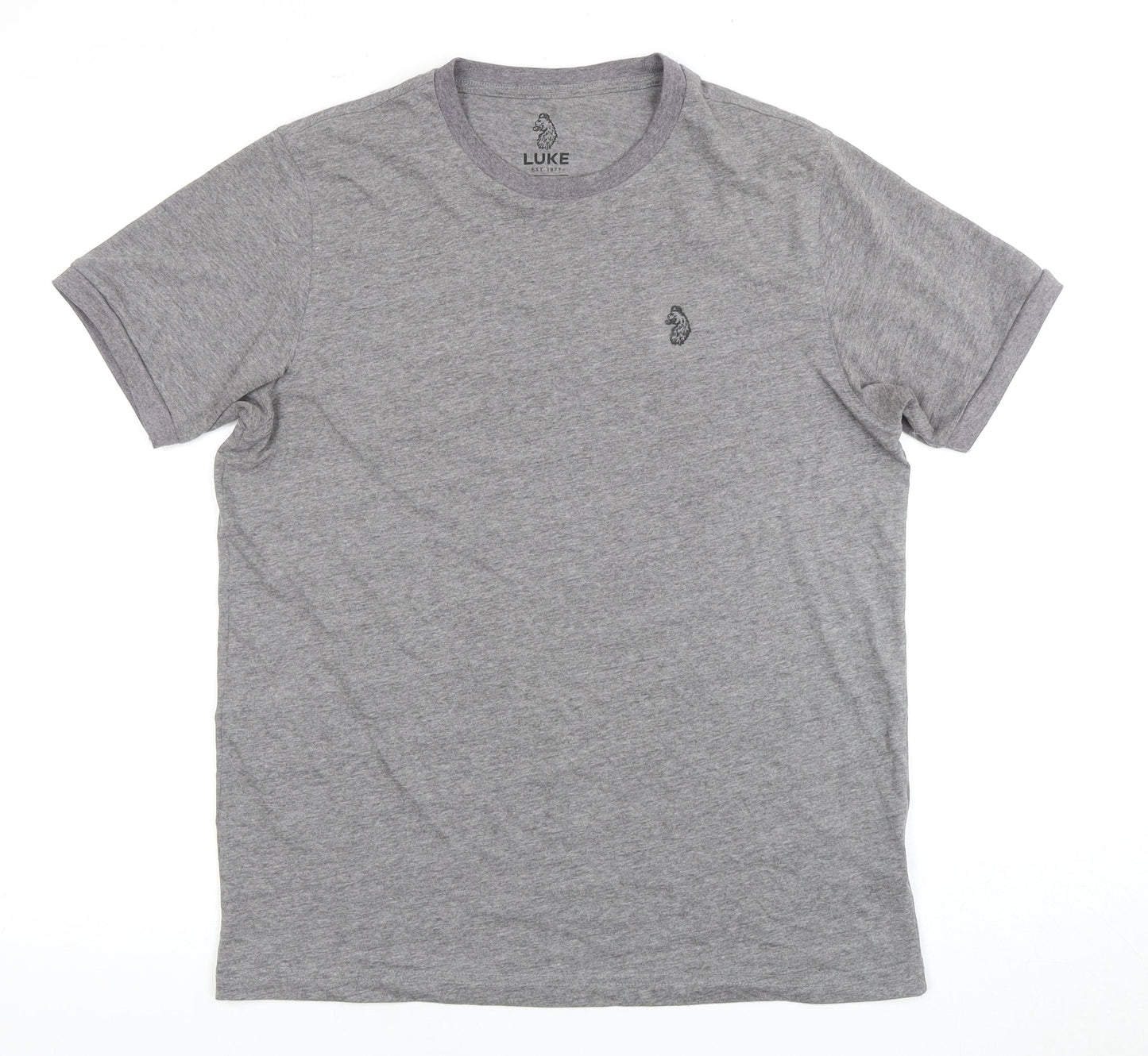 Luke Men's Grey M Crew Neck T-Shirt with Logo