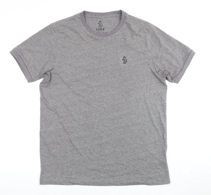 Luke Men's Grey M Crew Neck T-Shirt with Logo