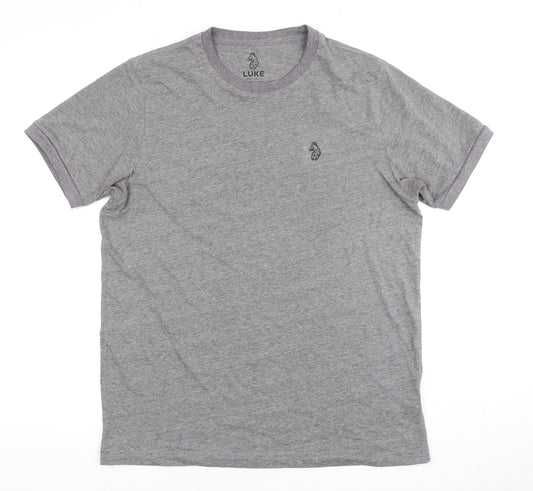 Luke Men's Grey M Crew Neck T-Shirt with Logo