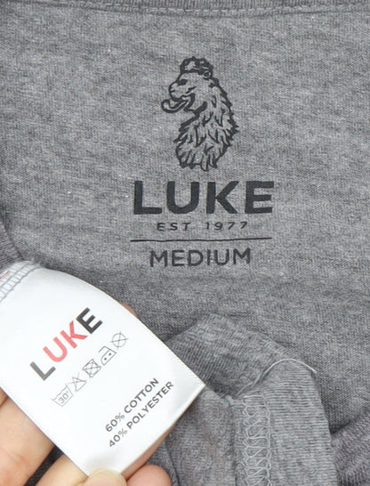 Luke Men's Grey M Crew Neck T-Shirt with Logo