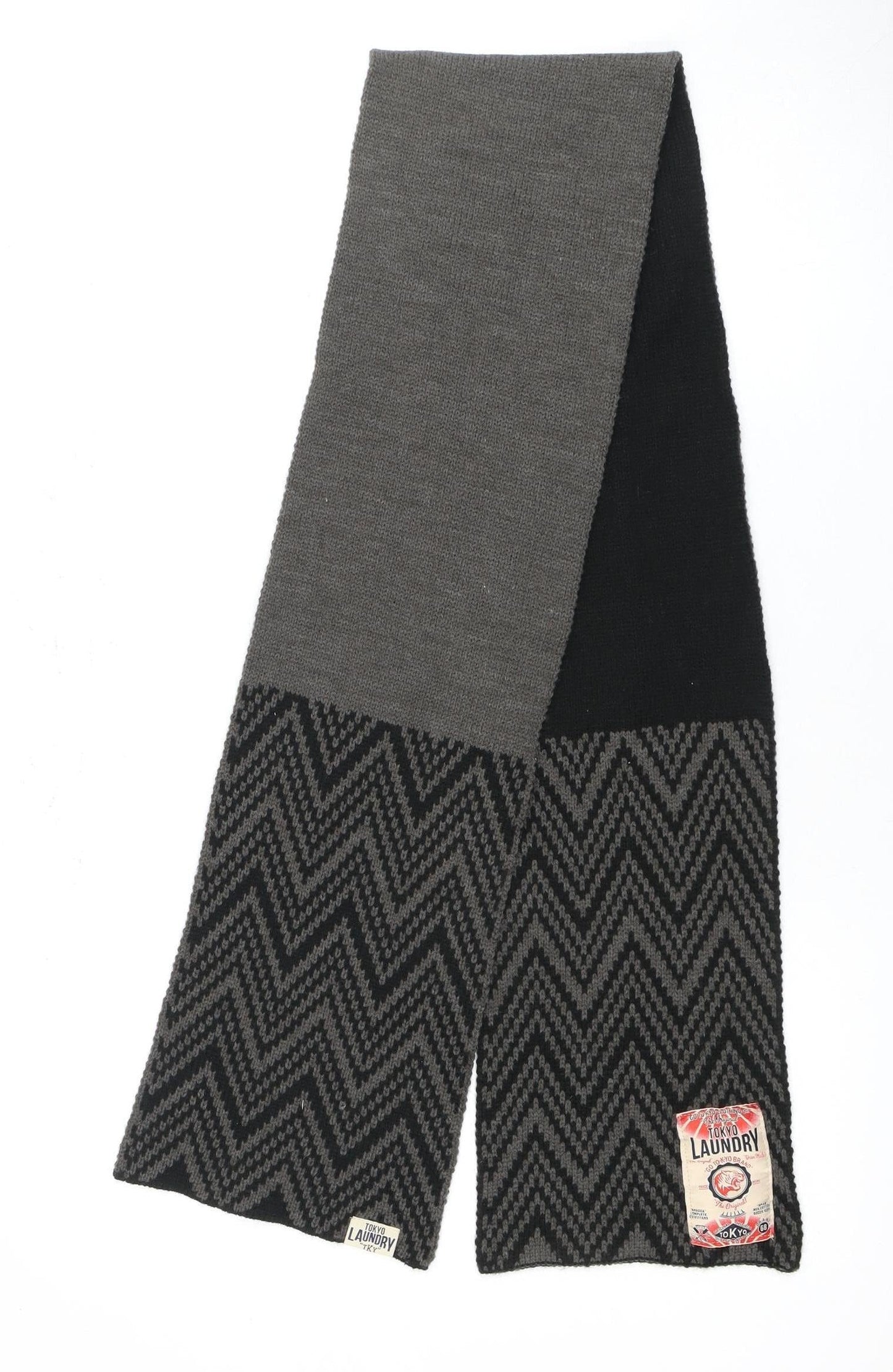 Tokyo Laundry Unisex Black Grey Geometric Knit Scarf