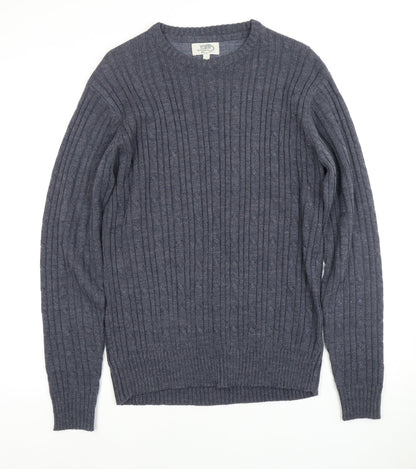 Men's Blue Cable-Knit Pullover Jumper, Size S