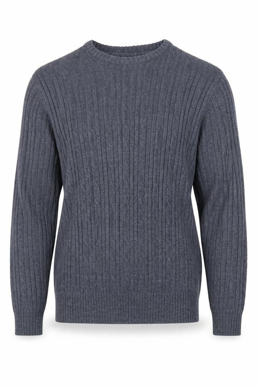 Men's Blue Cable-Knit Pullover Jumper, Size S