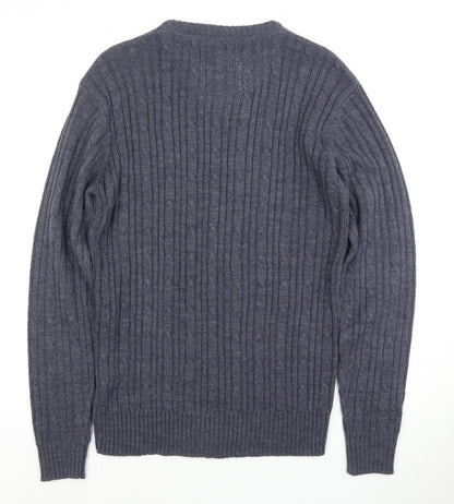 Men's Blue Cable-Knit Pullover Jumper, Size S