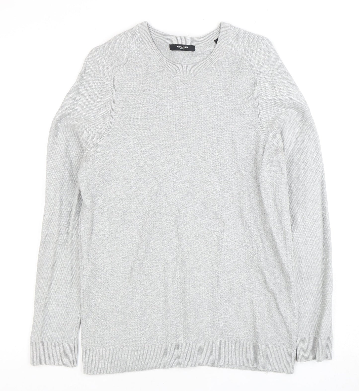 Jack & Jones Men's Grey Cotton Pullover Jumper M