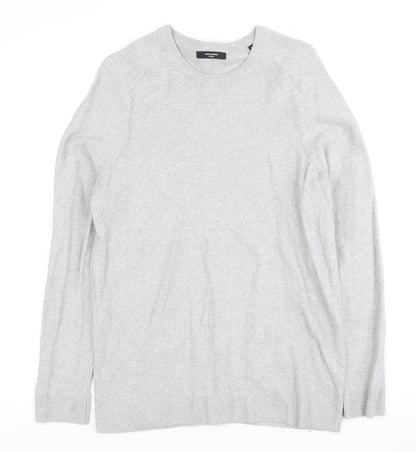 Jack & Jones Men's Grey Cotton Pullover Jumper M