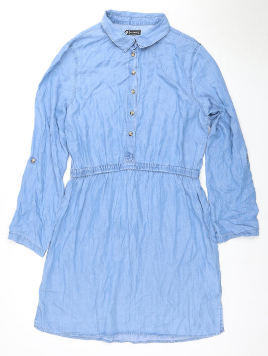 Avenue Women's Blue Shirt Dress Size 12 Long Sleeve