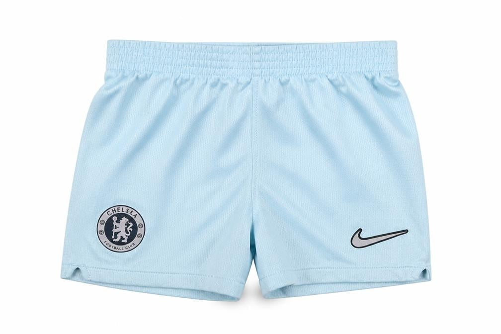 Front view of Nike unisex baby blue shorts 12-18 months sports elastic waist