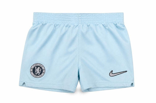 Front view of Nike unisex baby blue shorts 12-18 months sports elastic waist