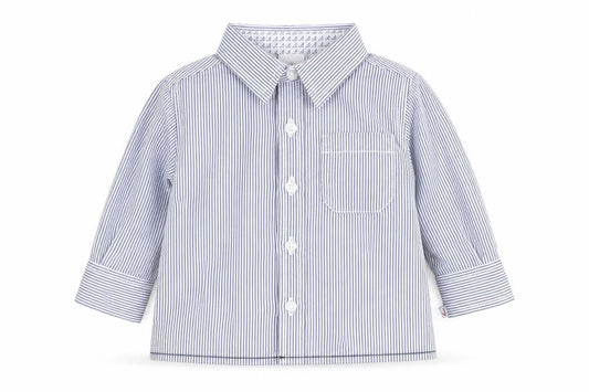 Front view of Debenhams unisex baby white striped dress shirt 6-9 months