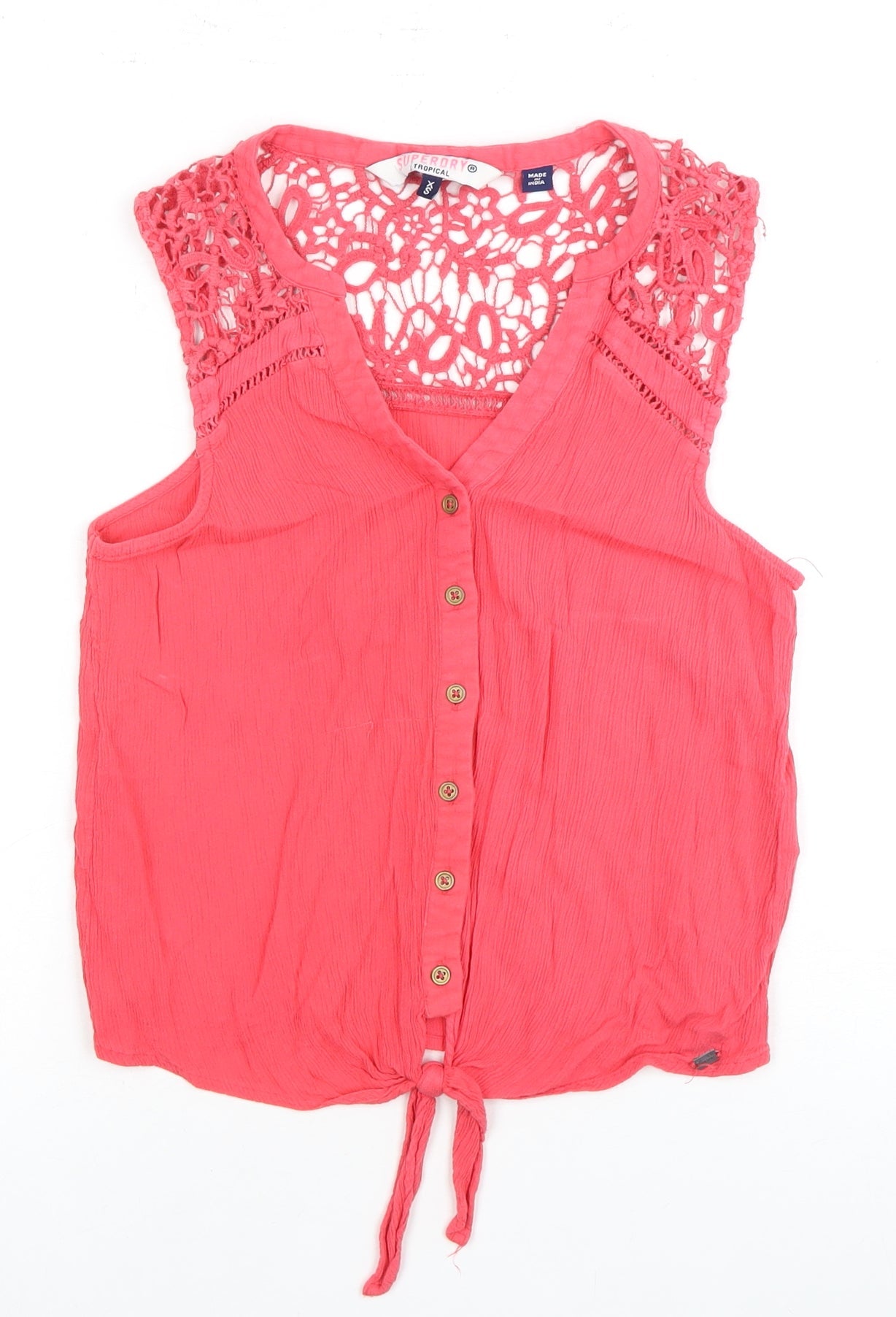 Womens UK Size XS Superdry Pink Cropped Blouse