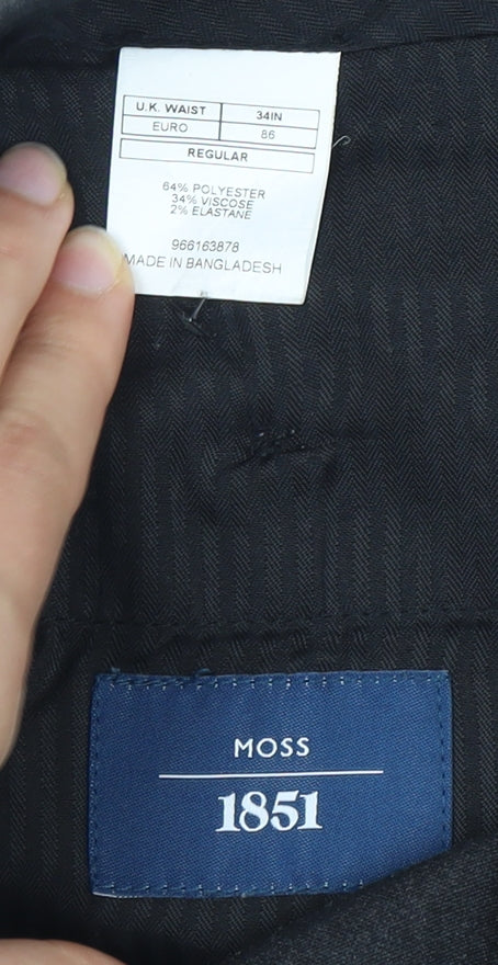 Moss 1851 Men's Black Dress Pants, Size 34, Regular Fit