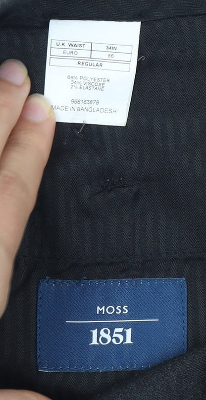 Moss 1851 Men's Black Dress Pants, Size 34, Regular Fit