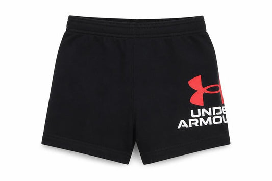Front view of Under Armour unisex toddler black active shorts 12-18 months