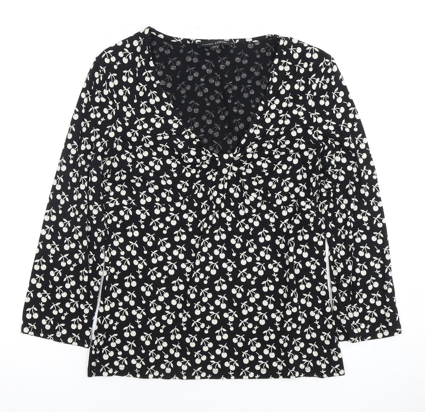 Laura Ashley Women's Black Floral V-Neck Blouse Size 12