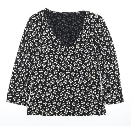 Laura Ashley Women's Black Floral V-Neck Blouse Size 12