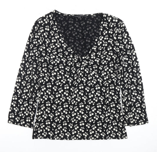 Laura Ashley Women's Black Floral V-Neck Blouse Size 12