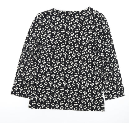 Laura Ashley Women's Black Floral V-Neck Blouse Size 12