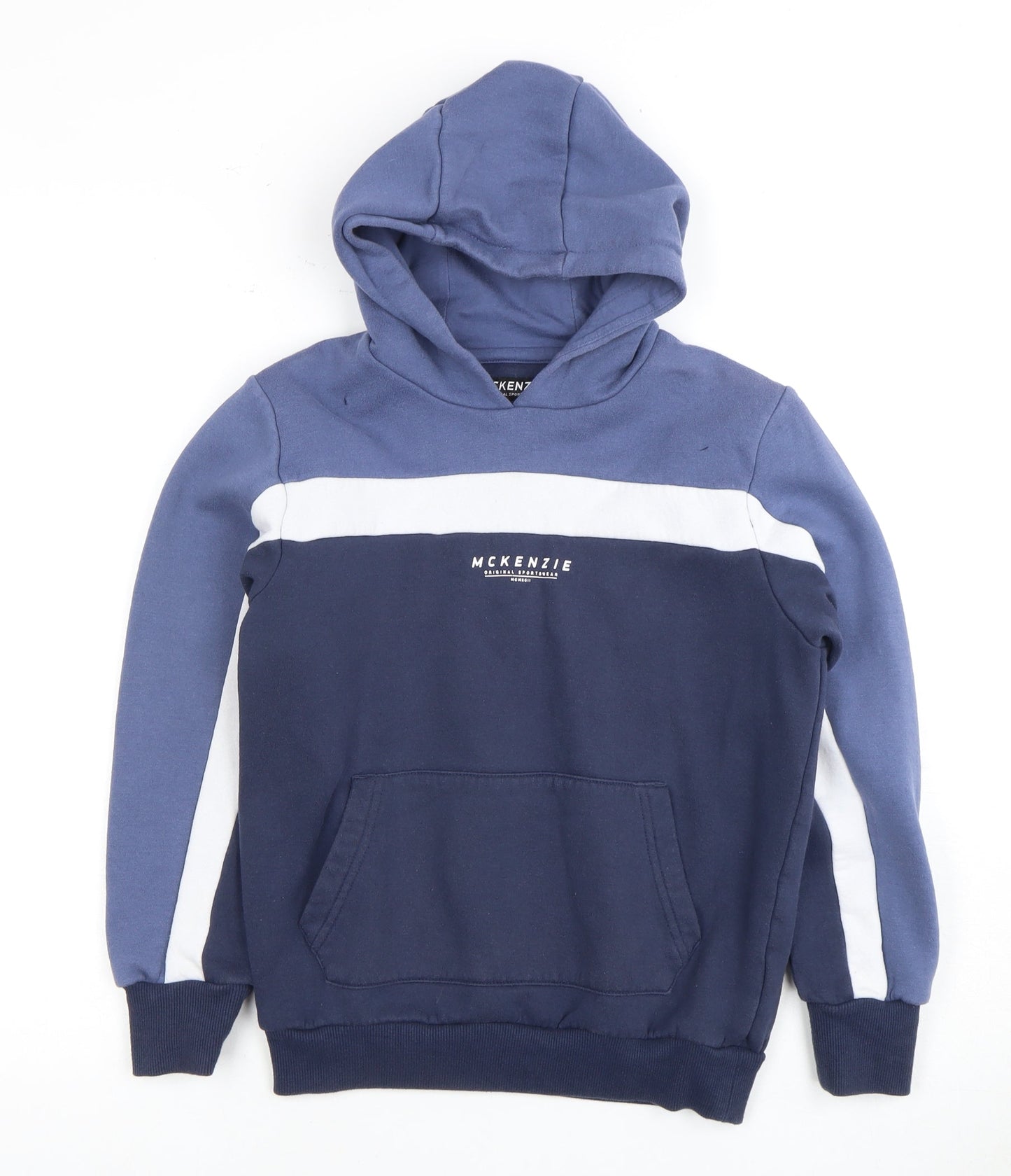 McKenzie Boys Blue Pullover Hoodie M Logo Colourblock Style