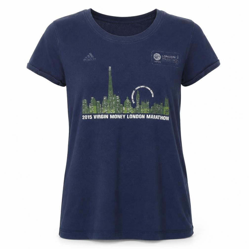 Front view of Adidas Women's Blue Marathon T-Shirt, size M, Sports Casual