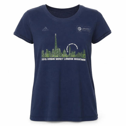 Front view of Adidas Women's Blue Marathon T-Shirt, size M, Sports Casual