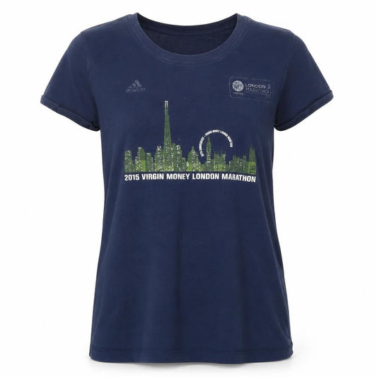 Front view of Adidas Women's Blue Marathon T-Shirt, size M, Sports Casual