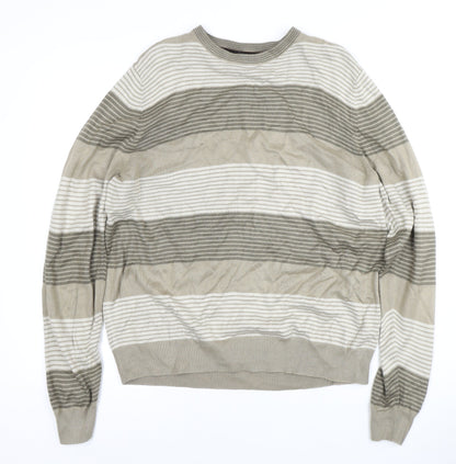 Marks and Spencer Men's Beige Striped Pullover Jumper M