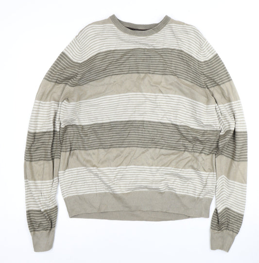 Marks and Spencer Men's Beige Striped Pullover Jumper M
