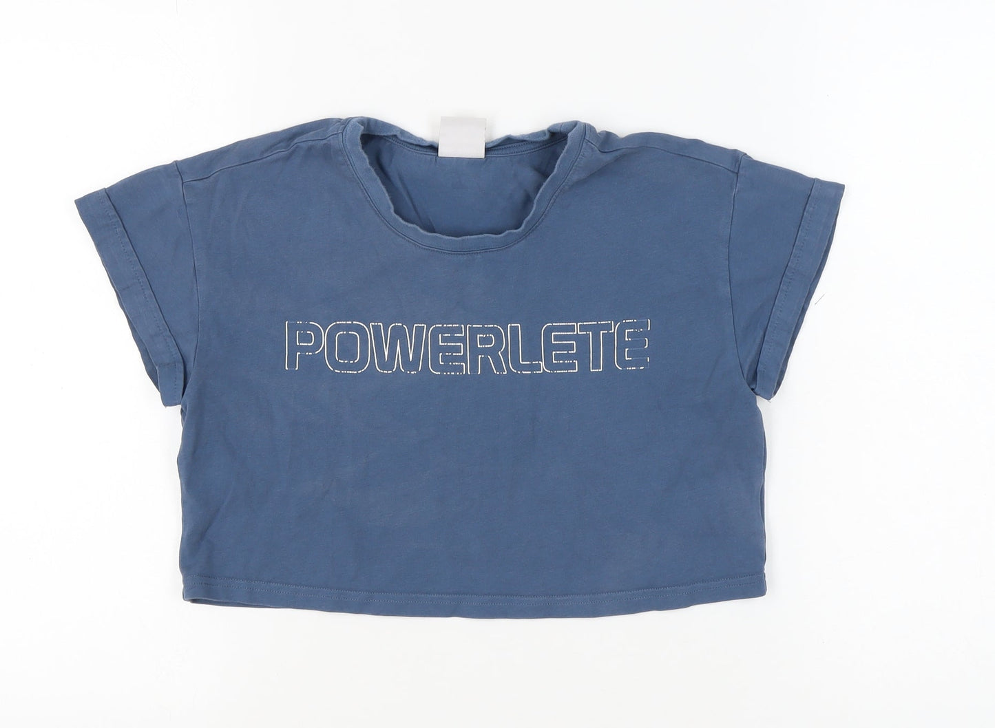 Powerlete Women's Blue Cropped T-Shirt, S, Relaxed, Cotton