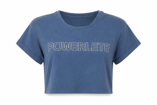 Powerlete Women's Blue Cropped T-Shirt, S, Relaxed, Cotton