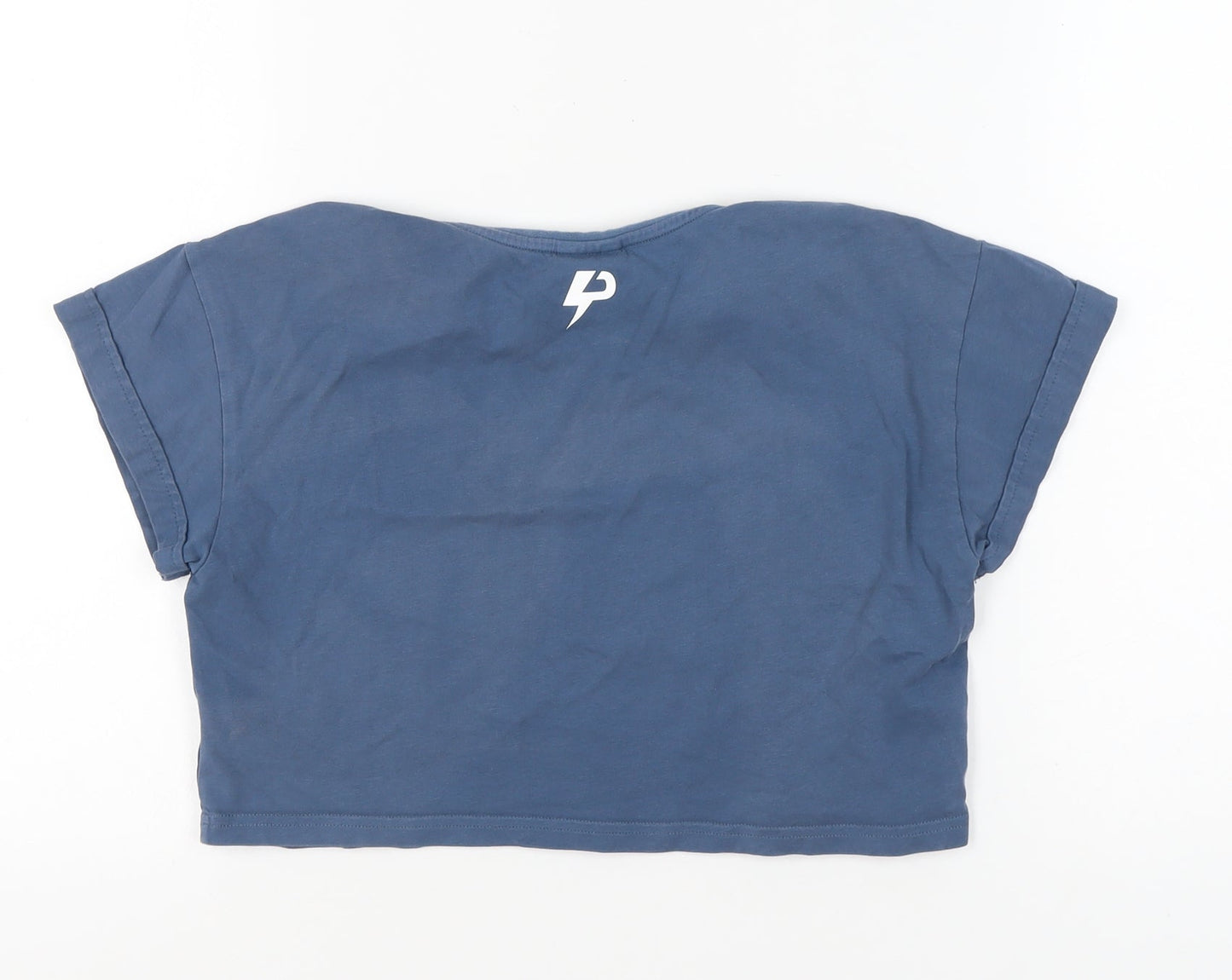 Powerlete Women's Blue Cropped T-Shirt, S, Relaxed, Cotton