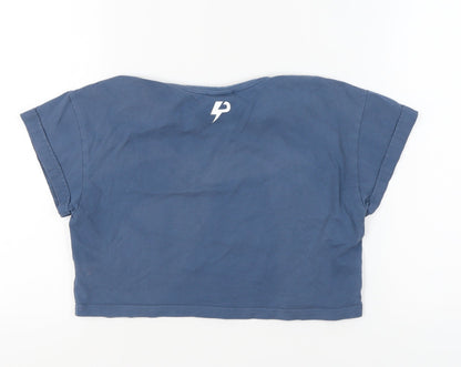 Powerlete Women's Blue Cropped T-Shirt, S, Relaxed, Cotton