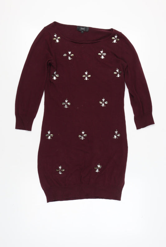 Next Women's Red Beaded Bodycon Dress Size 8