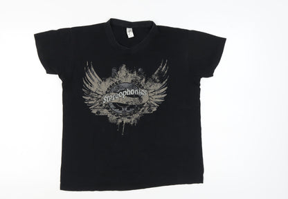 SOL'S Men Black Music Theme Graphic Print T-Shirt V-Neck S