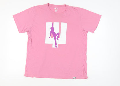 Unisex Adults UK Size XL Uniqlo Pink Basic T-Shirt