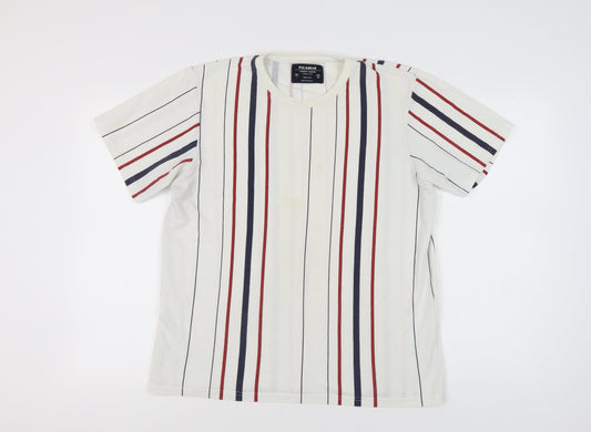 Pull&Bear Men's Multicoloured Striped T-Shirt L