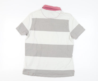White Stuff Men's Grey Striped Polo Shirt M