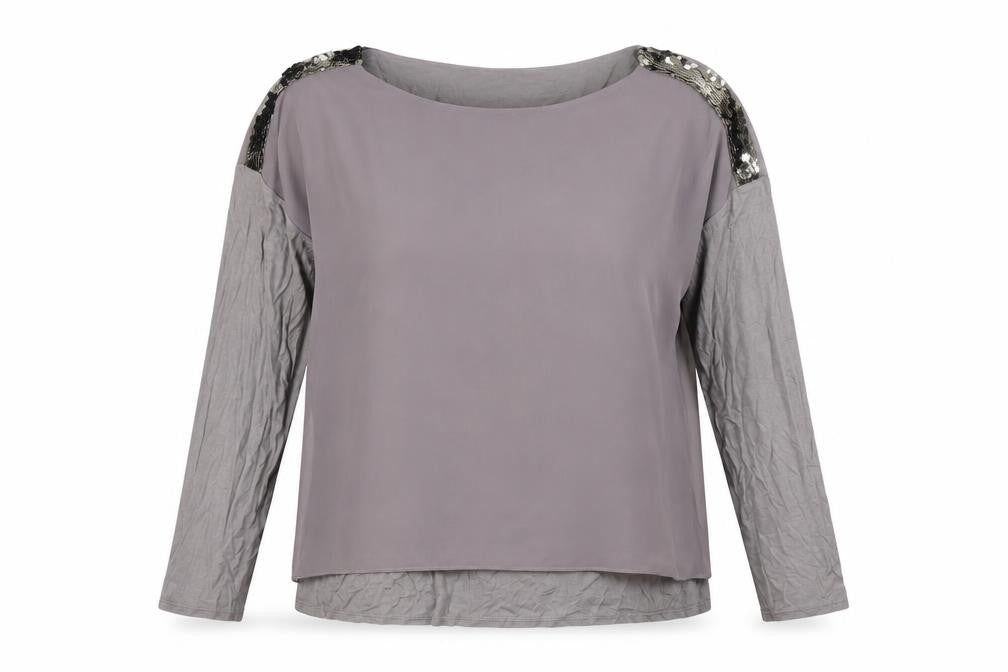 Wallis Grey Sequin Accented Long Sleeve Women's Top